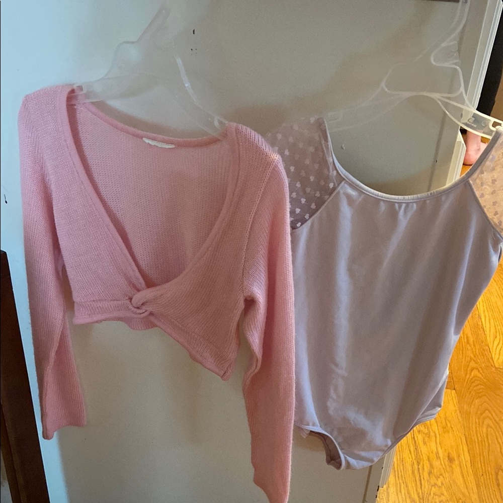Bloch light pink leotard and ballet sweater